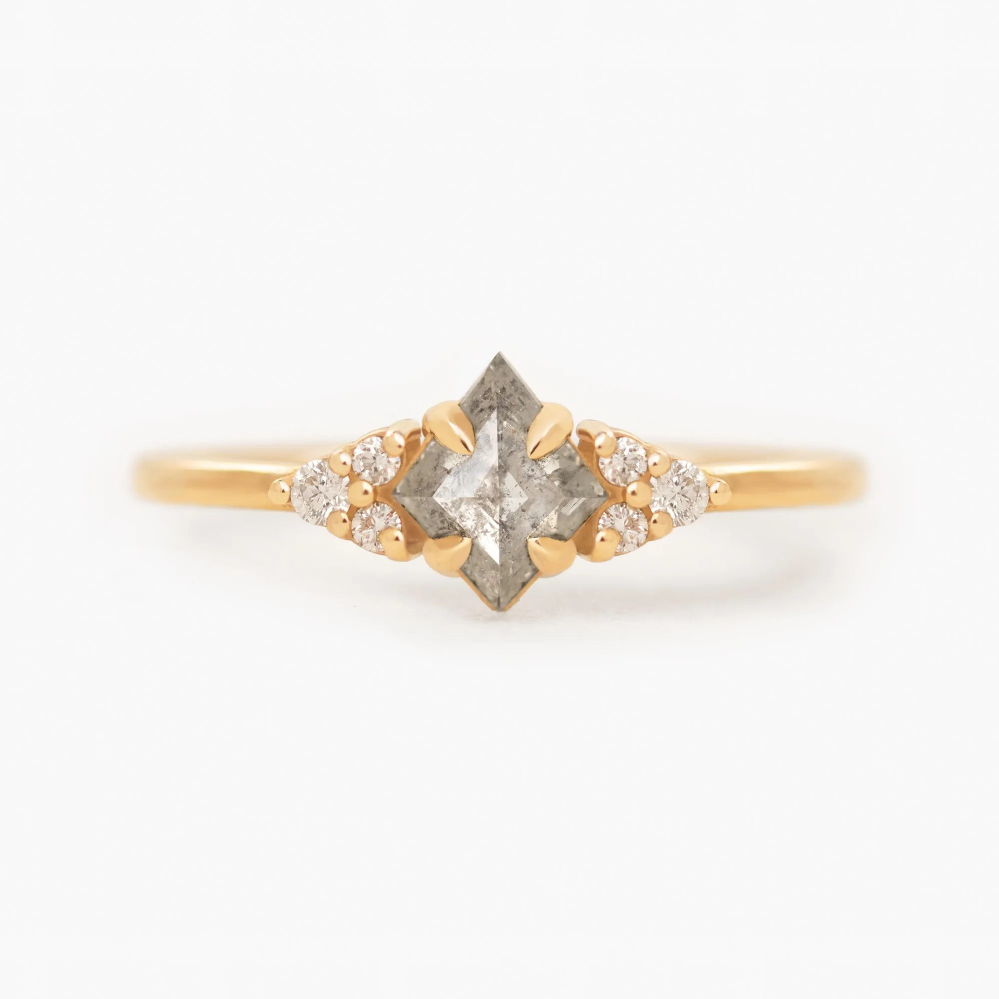 0.68 tcw. Kite Cut Salt and Pepper Diamond Ring