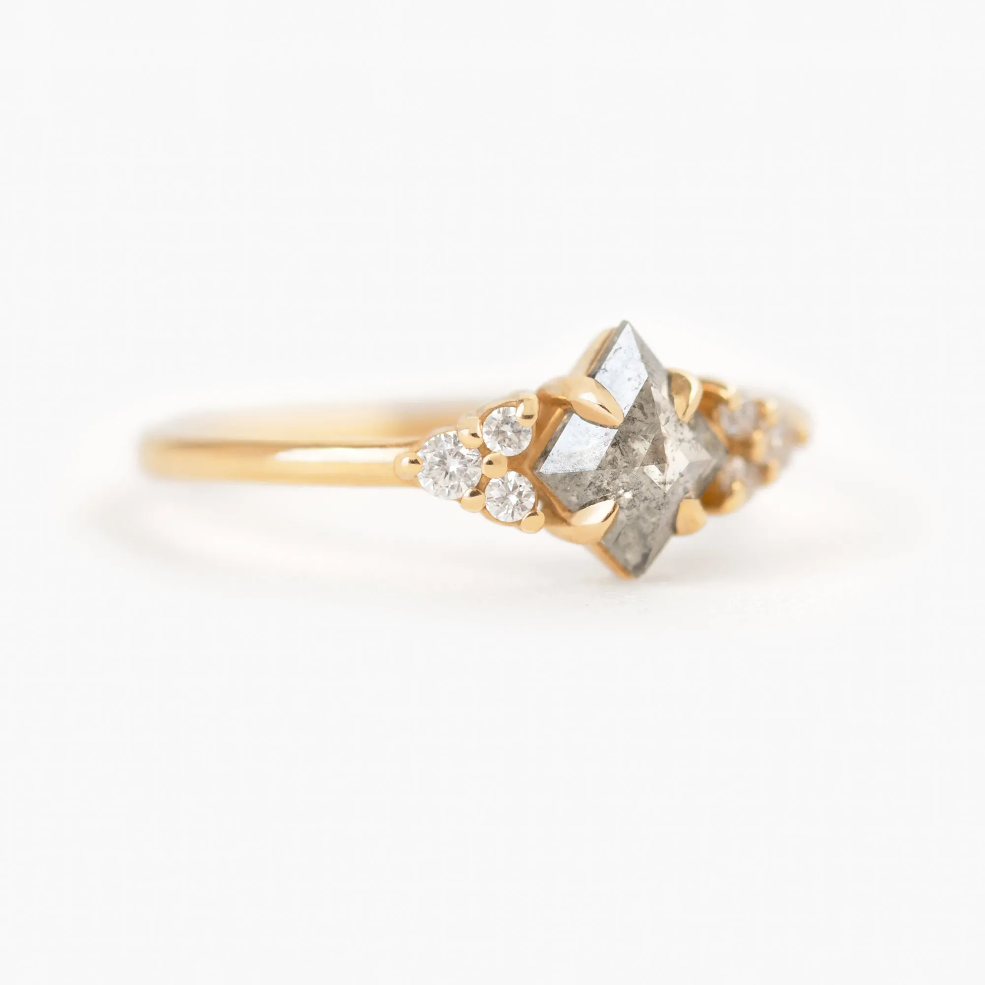 0.68 tcw. Kite Cut Salt and Pepper Diamond Ring