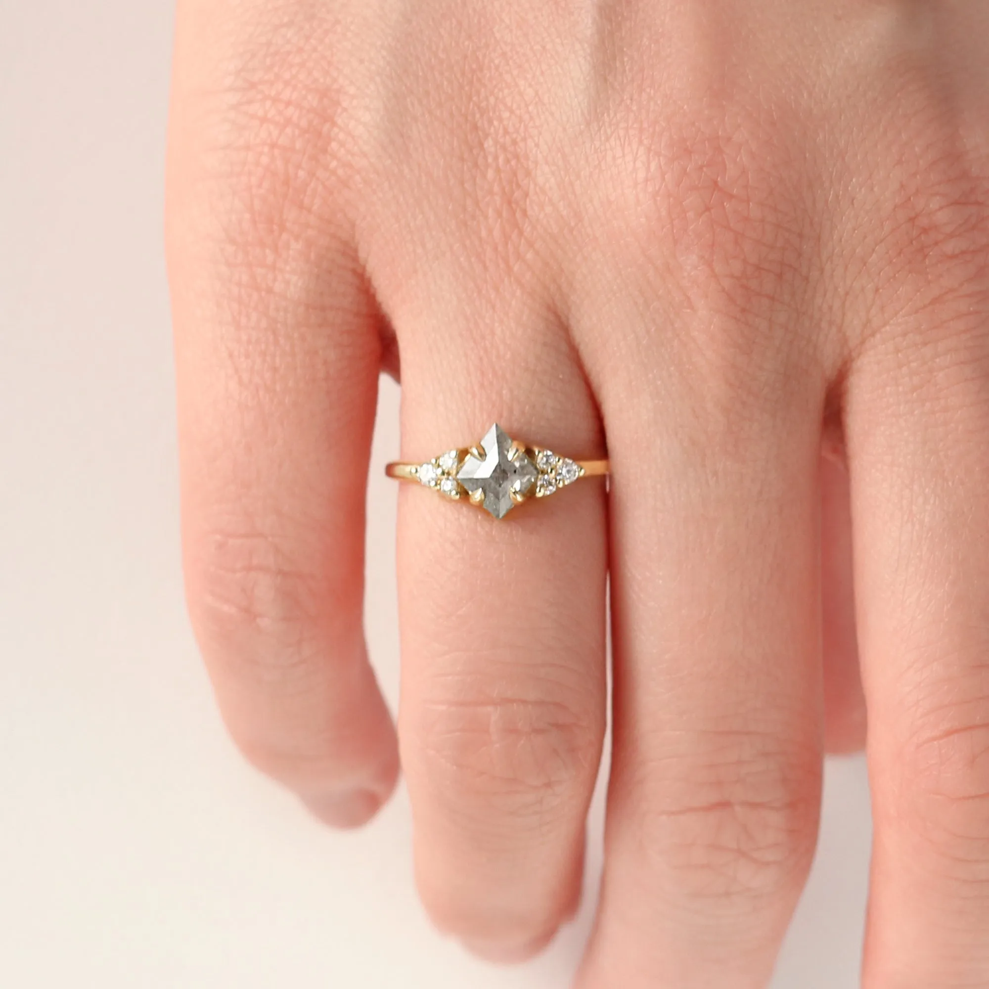 0.68 tcw. Kite Cut Salt and Pepper Diamond Ring