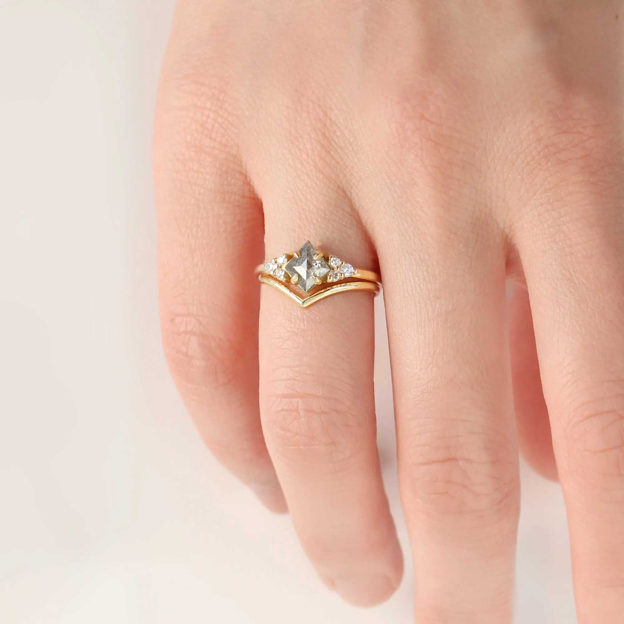 0.68 tcw. Kite Cut Salt and Pepper Diamond Ring