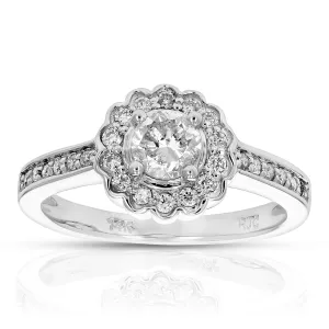 1 cttw Diamond Flower Halo Engagement Ring in 14K White Gold
