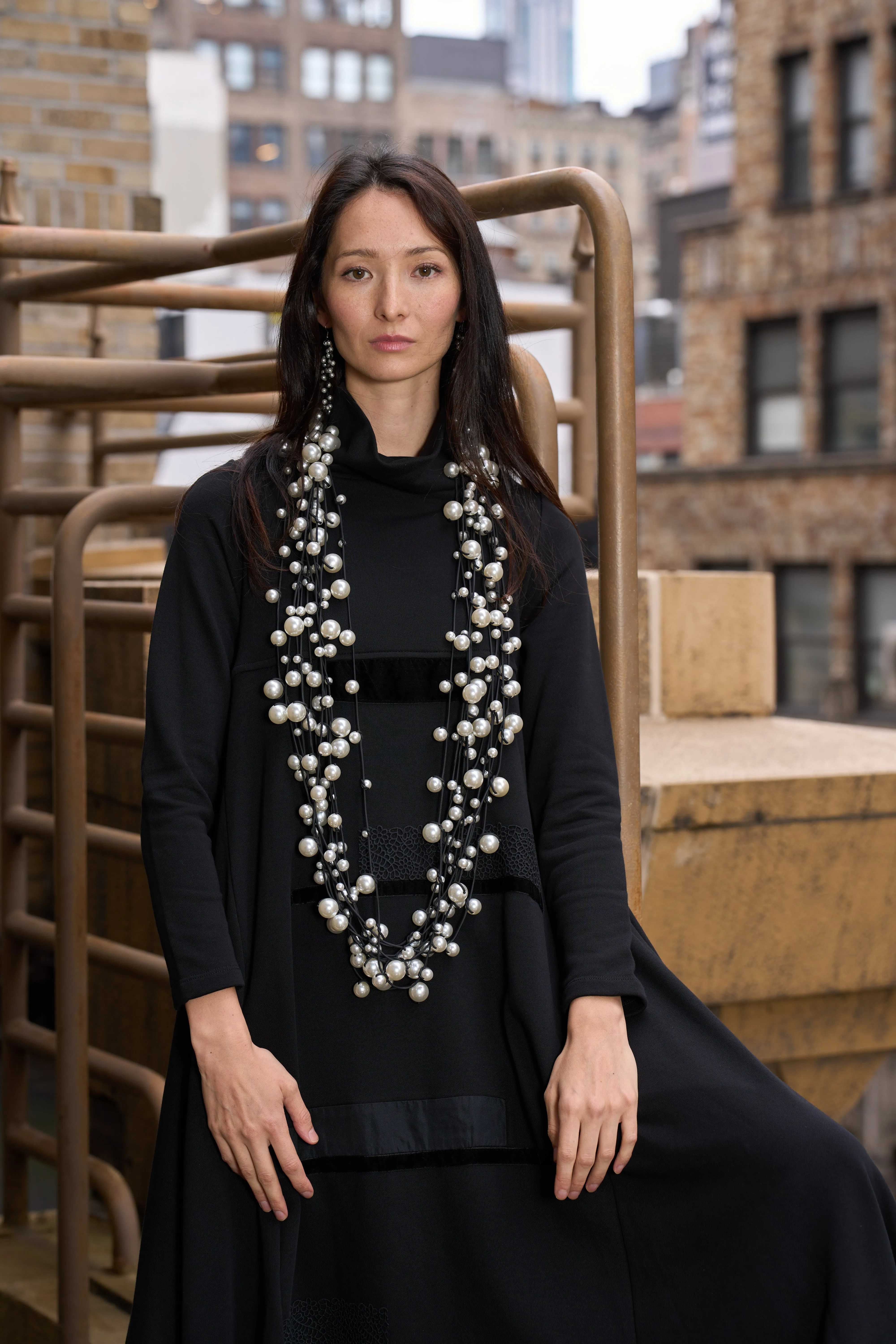 10-Strand Faux Pearls on Leatherette Necklace