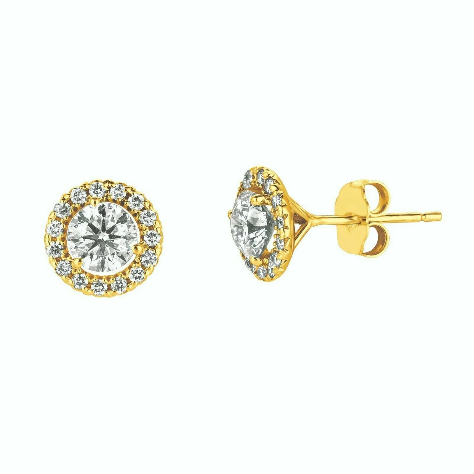 1.00 Carat Natural Diamond Halo Earrings G SI 14K Yellow Gold