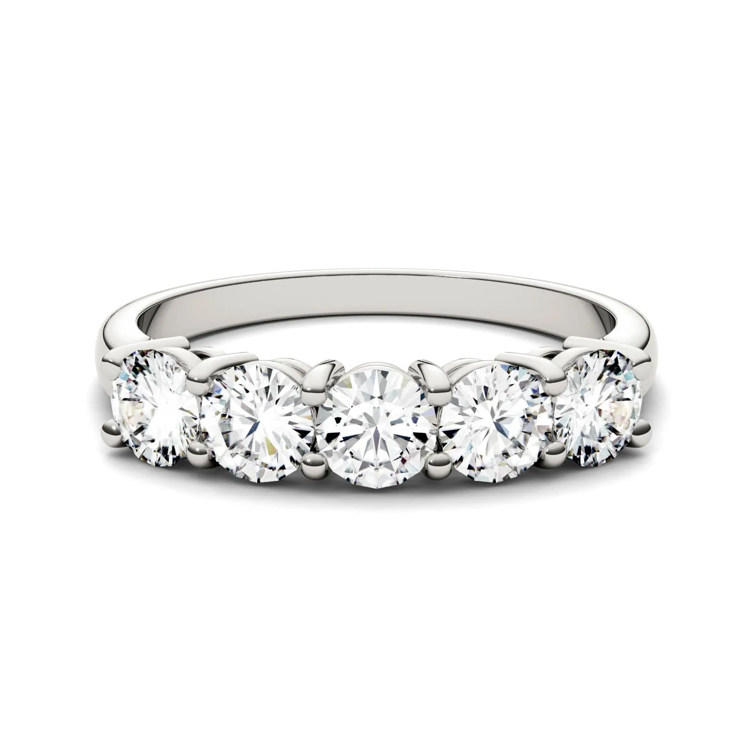 1.15 CTW DEW Round Moissanite Five Stone Ring in 14K White Gold