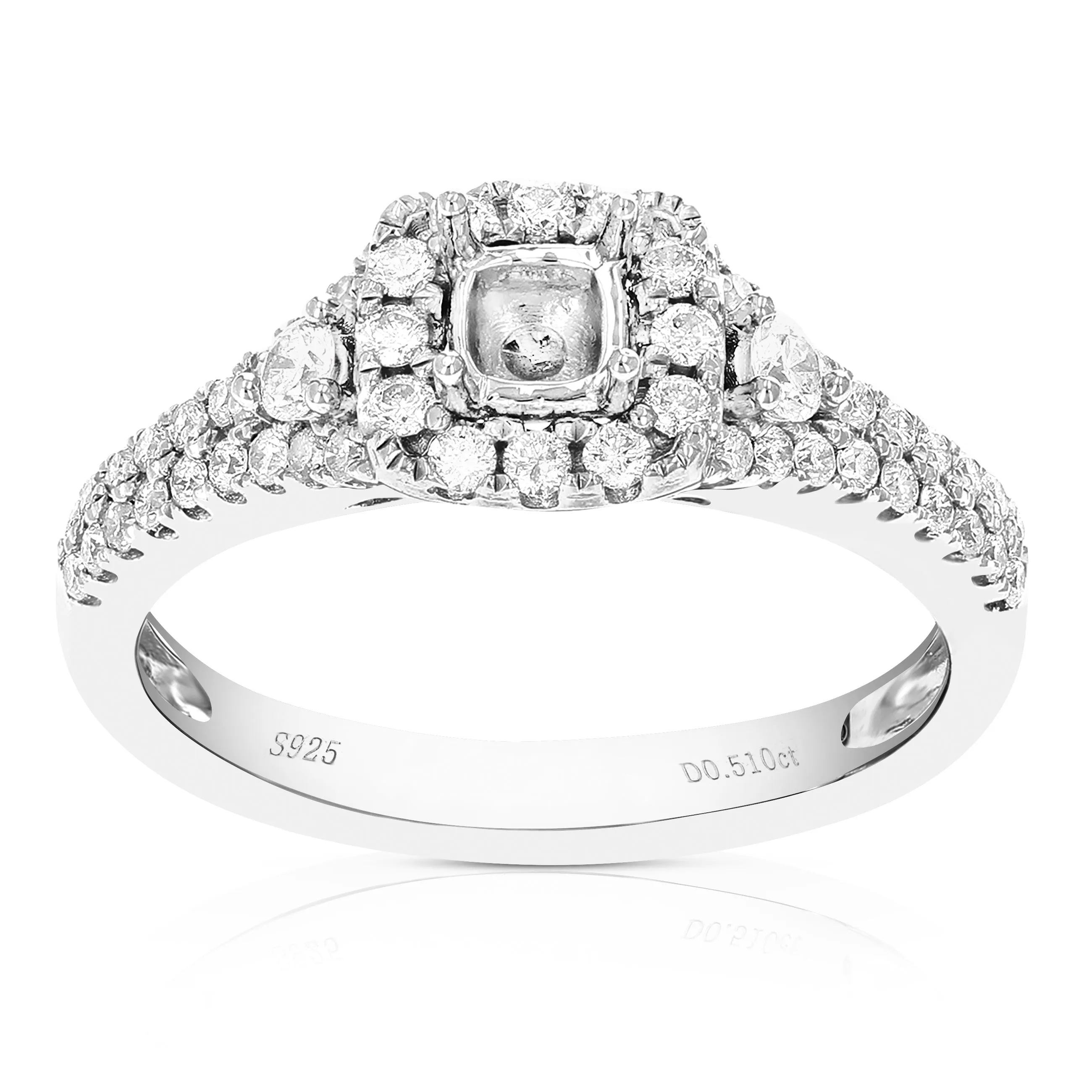 1/2 cttw Diamond Semi Mount Halo Engagement Ring in Sterling Silver