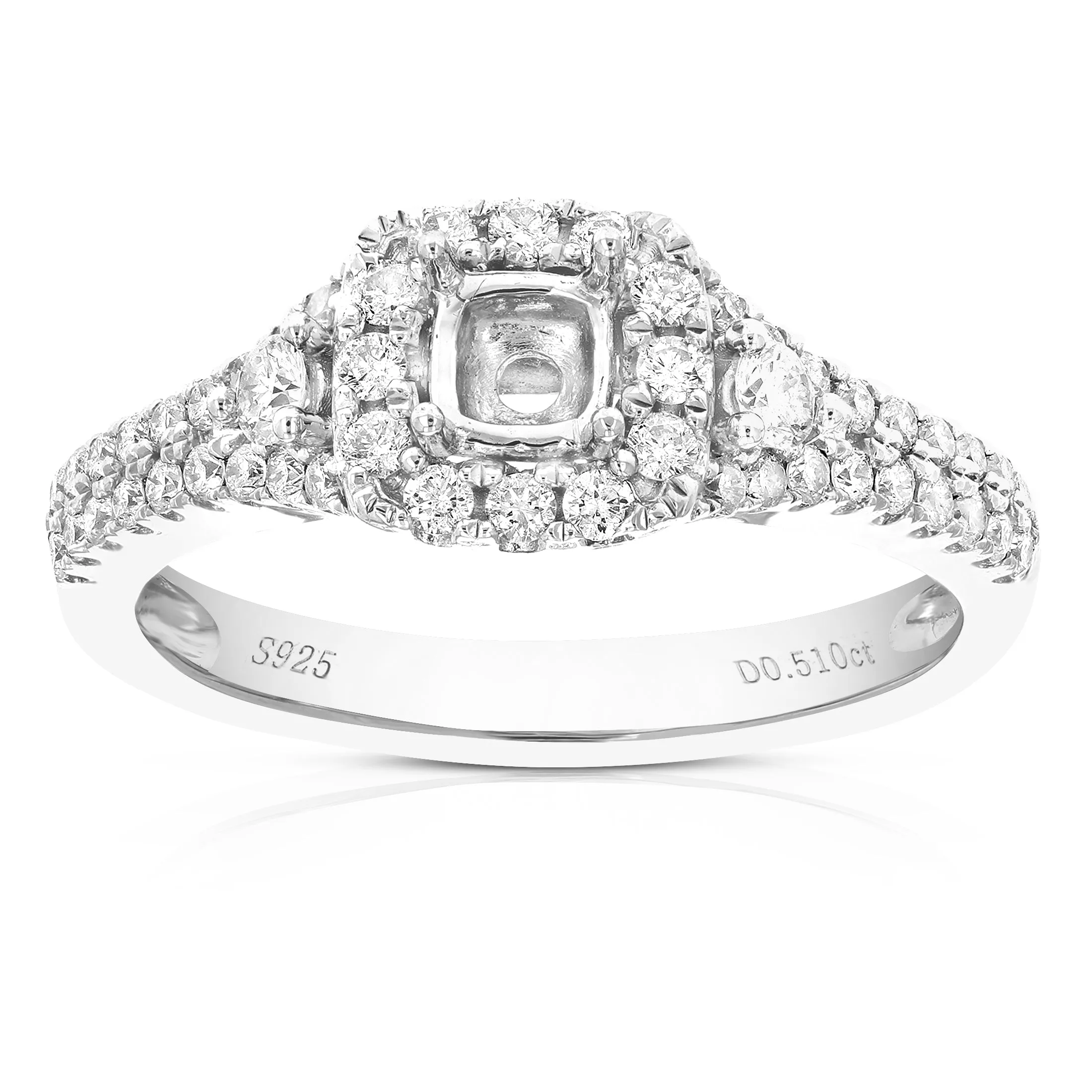 1/2 cttw Diamond Semi Mount Halo Engagement Ring in Sterling Silver