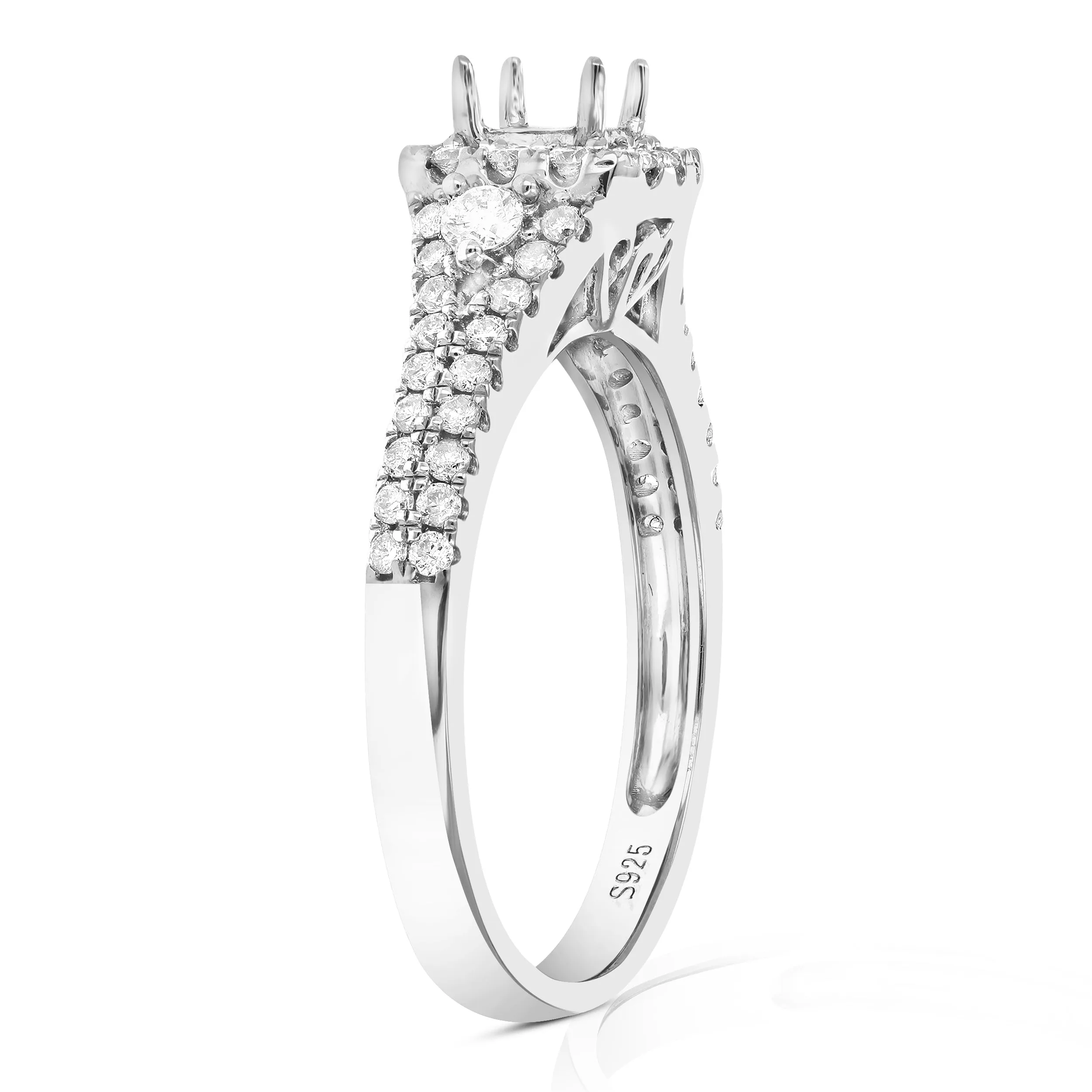 1/2 cttw Diamond Semi Mount Halo Engagement Ring in Sterling Silver
