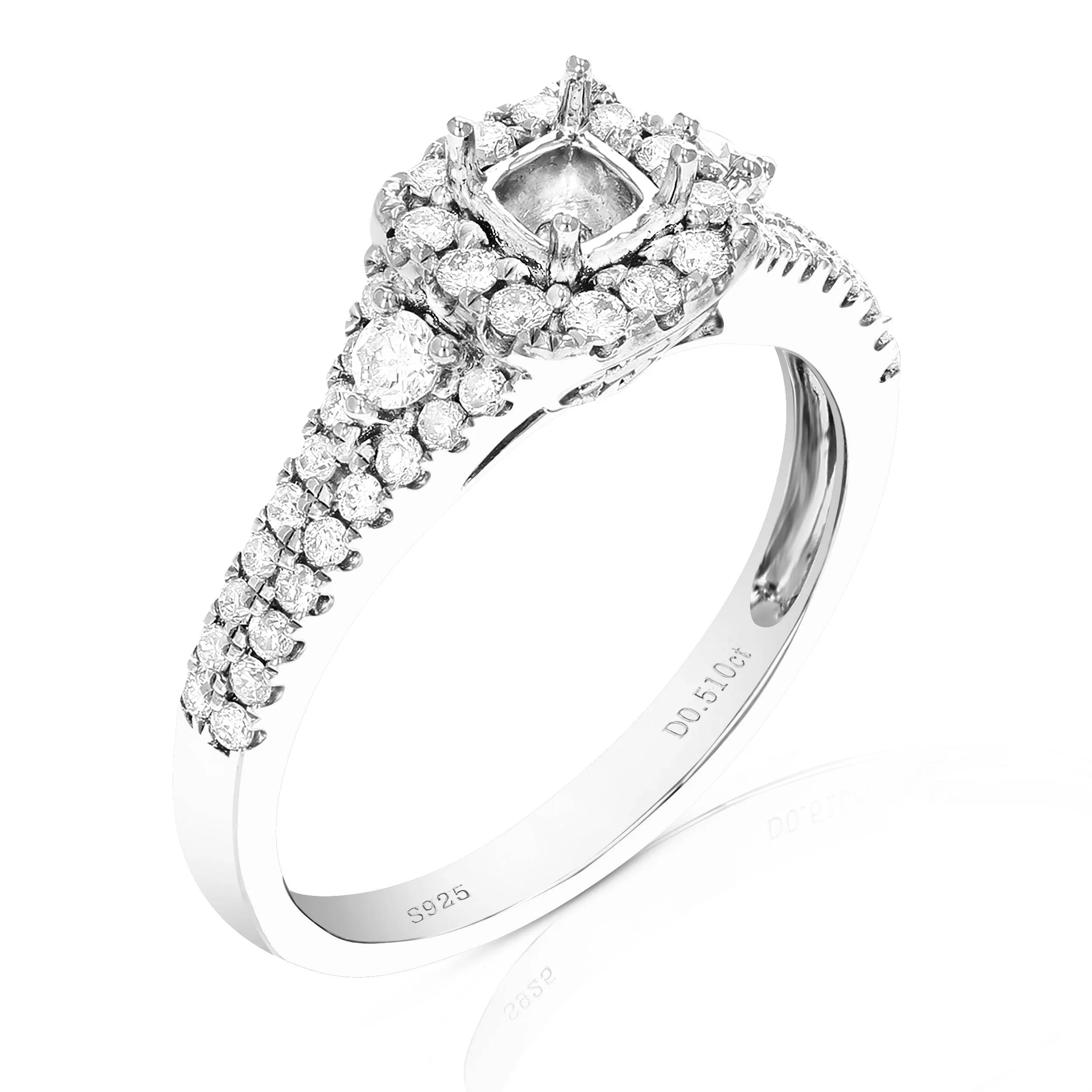 1/2 cttw Diamond Semi Mount Halo Engagement Ring in Sterling Silver