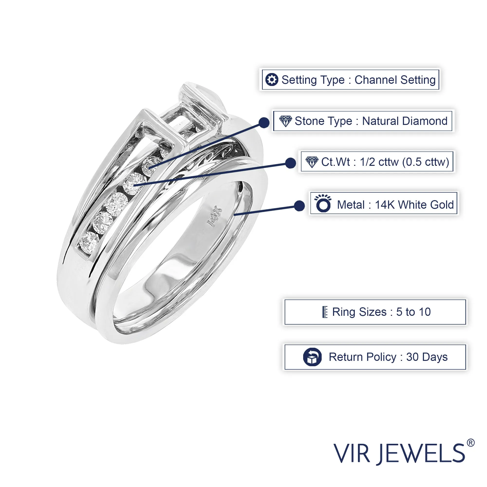 1/2 cttw Diamond Semi Mount Ring Set in 14K White Gold
