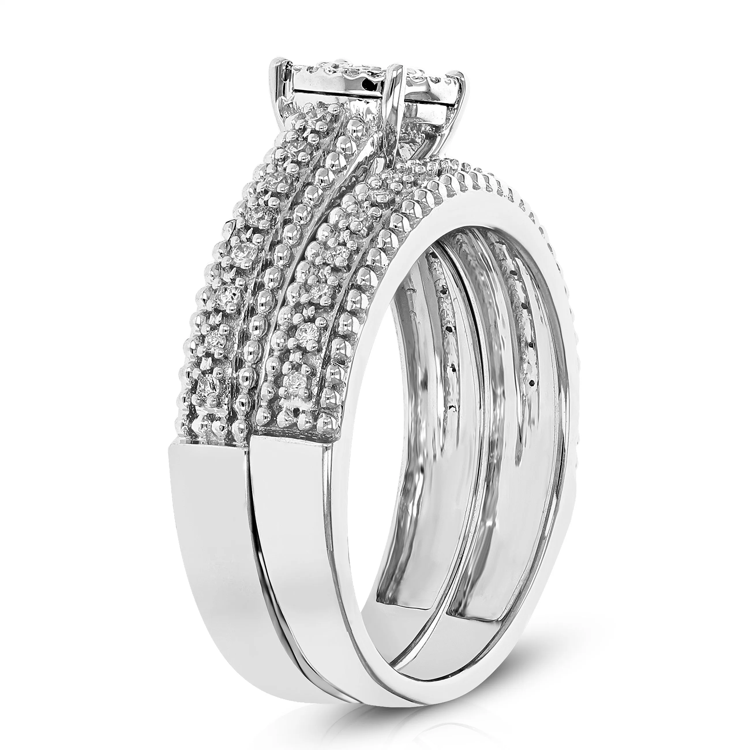 1/4 cttw Lab Grown Diamond Round Bridal Ring Set Sterling Silver