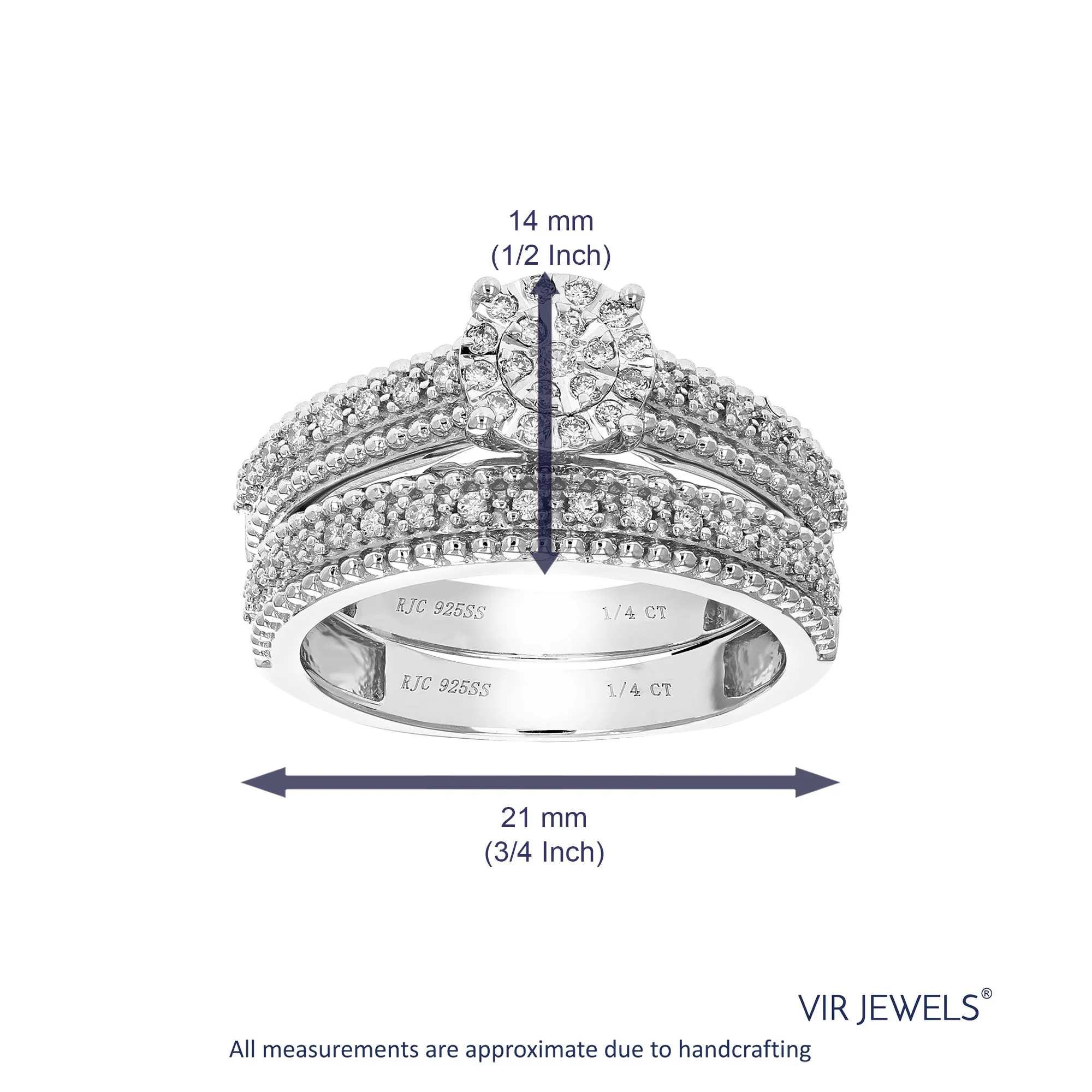 1/4 cttw Lab Grown Diamond Round Bridal Ring Set Sterling Silver