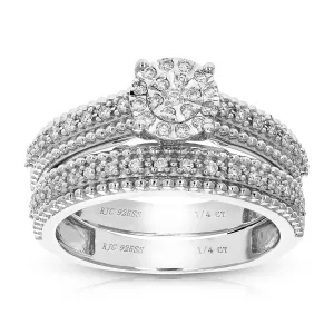 1/4 cttw Lab Grown Diamond Round Bridal Ring Set Sterling Silver