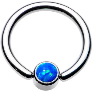 14 Gauge 3/8 Aqua Faux Opal 4mm Disc BCR Captive Ring