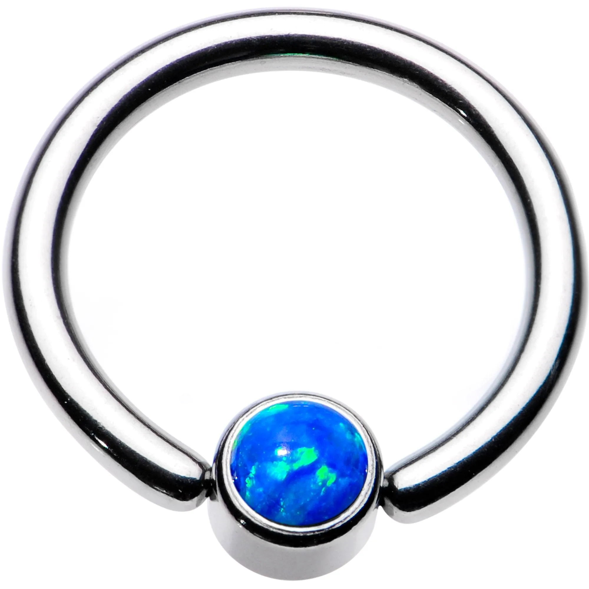 14 Gauge 3/8 Aqua Faux Opal 4mm Disc BCR Captive Ring