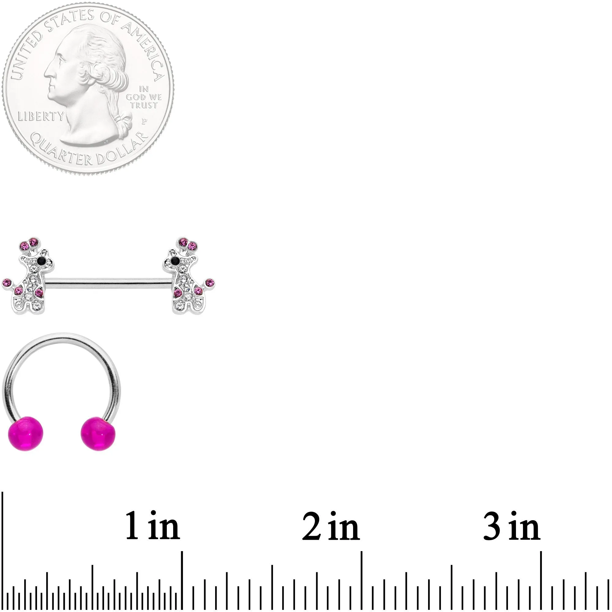 14 Gauge Clear Pink Gem Giraffe UV Horseshoe Nipple Ring Set