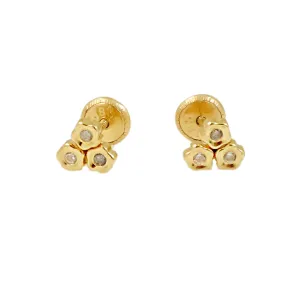 14K Gold Trio Besel CZ baby earring