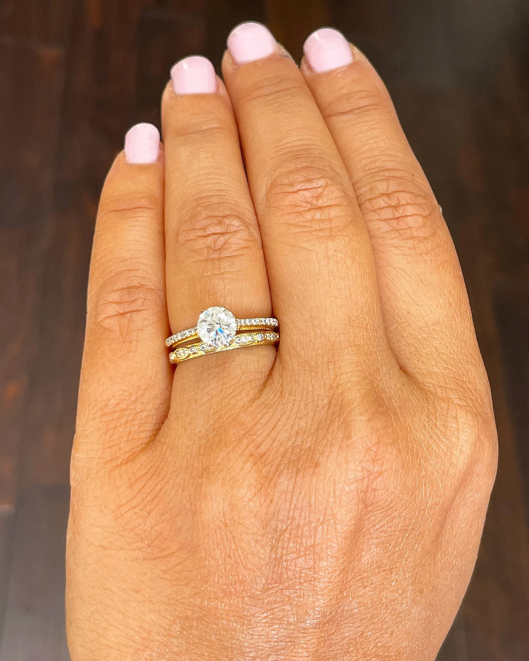 14k Solid Yellow Gold Round Cut Natural Diamond Engagement Ring And Band 1.50ctw