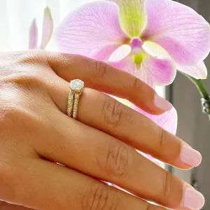 14k Solid Yellow Gold Round Cut Natural Diamond Engagement Ring And Band 1.50ctw