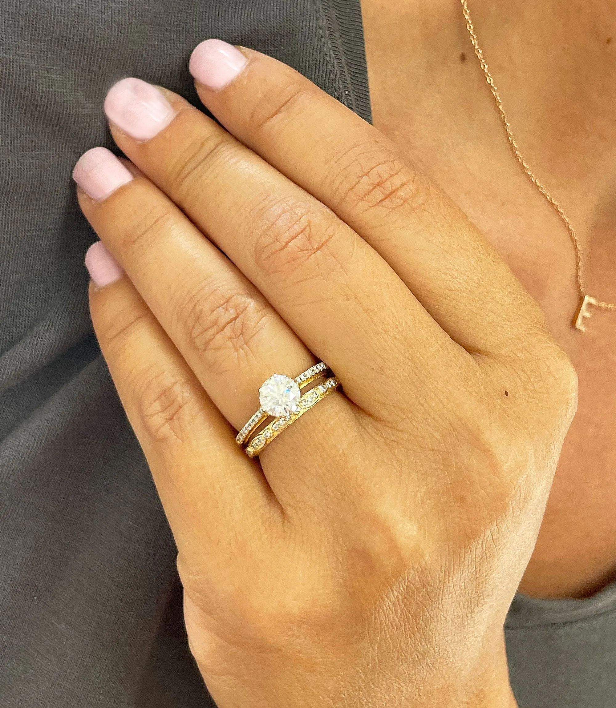 14k Solid Yellow Gold Round Cut Natural Diamond Engagement Ring And Band 1.50ctw