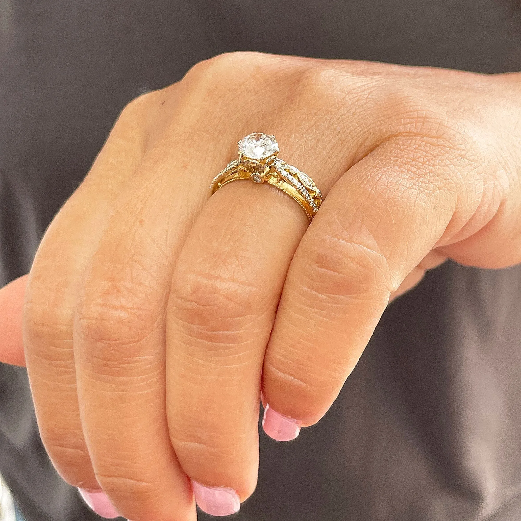 14k Solid Yellow Gold Round Cut Natural Diamond Engagement Ring And Band 1.50ctw