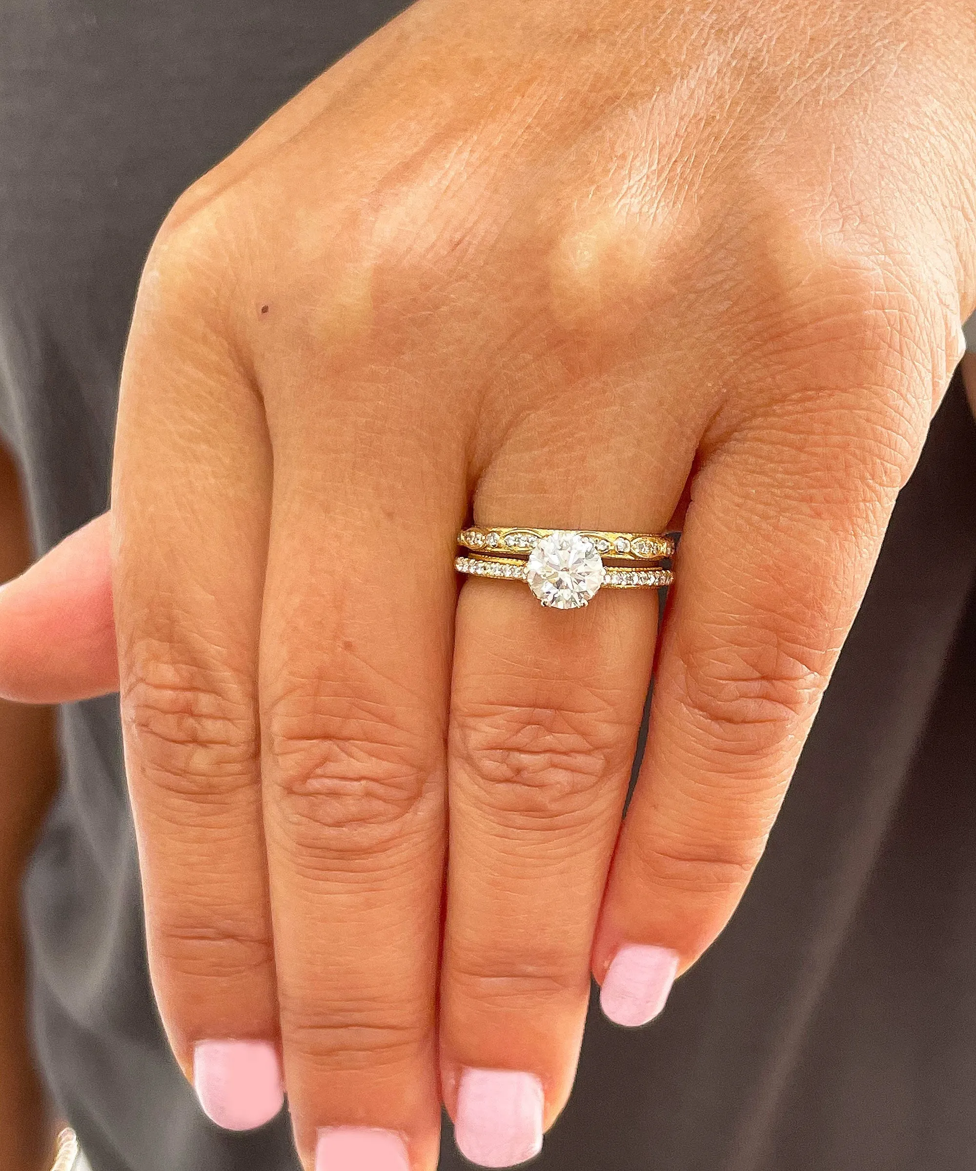 14k Solid Yellow Gold Round Cut Natural Diamond Engagement Ring And Band 1.50ctw