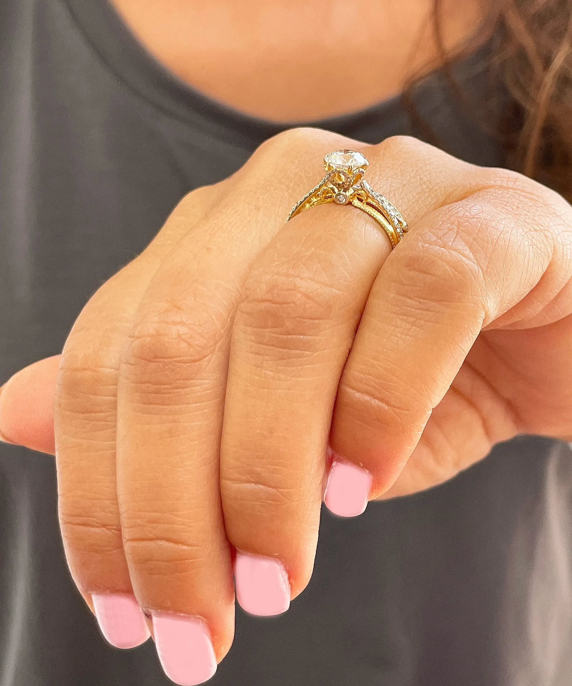 14k Solid Yellow Gold Round Cut Natural Diamond Engagement Ring And Band 1.50ctw