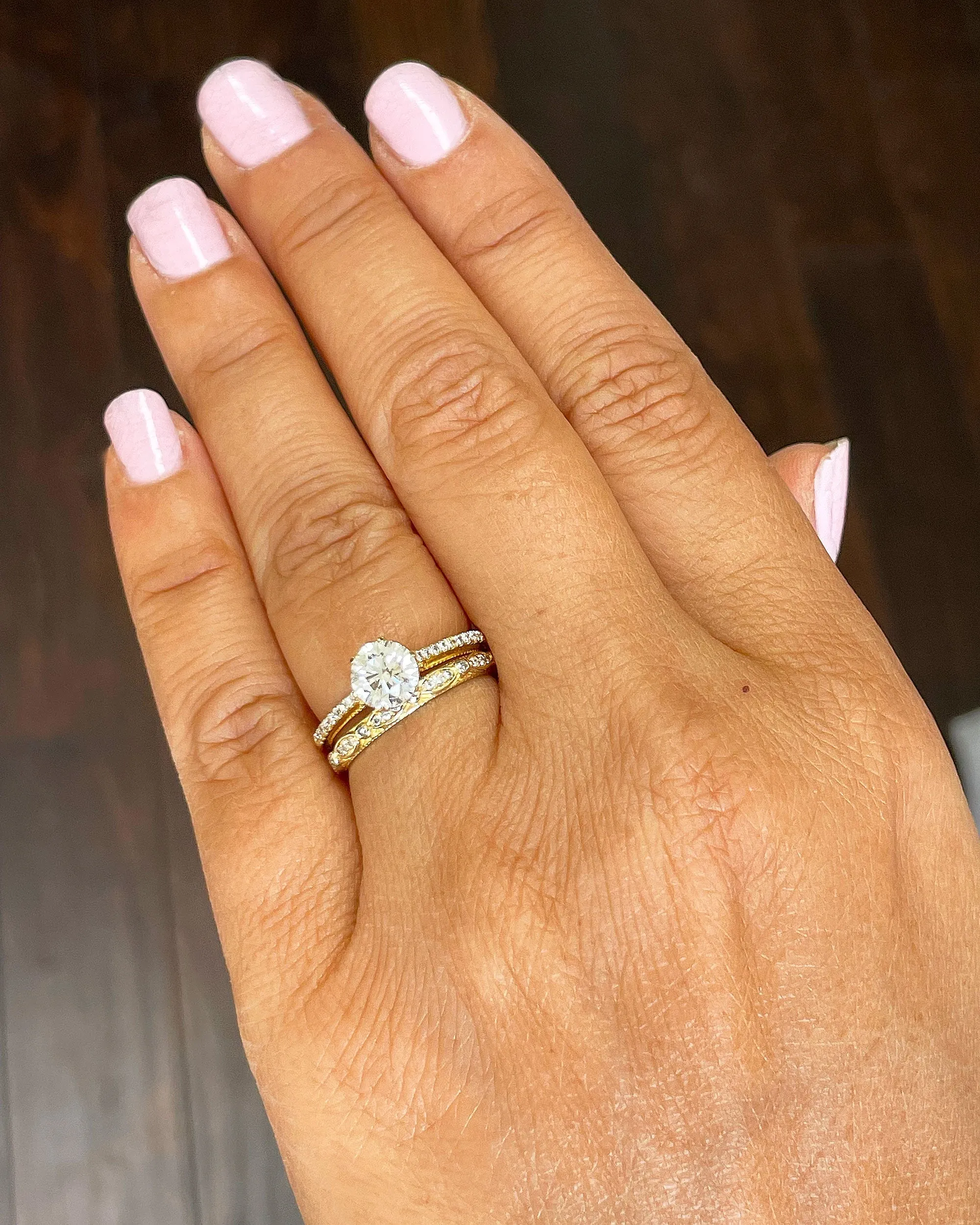 14k Solid Yellow Gold Round Cut Natural Diamond Engagement Ring And Band 1.50ctw