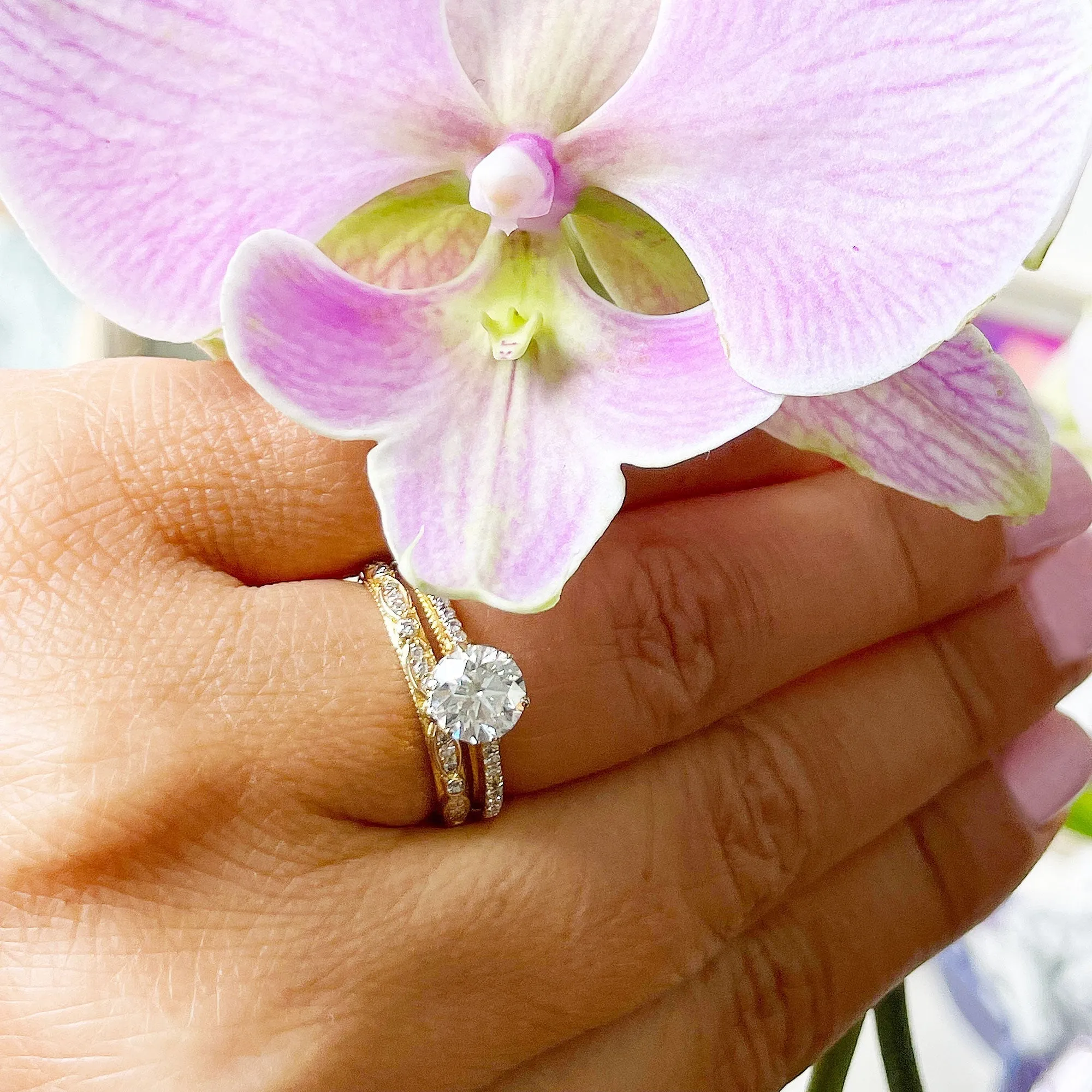 14k Solid Yellow Gold Round Cut Natural Diamond Engagement Ring And Band 1.50ctw