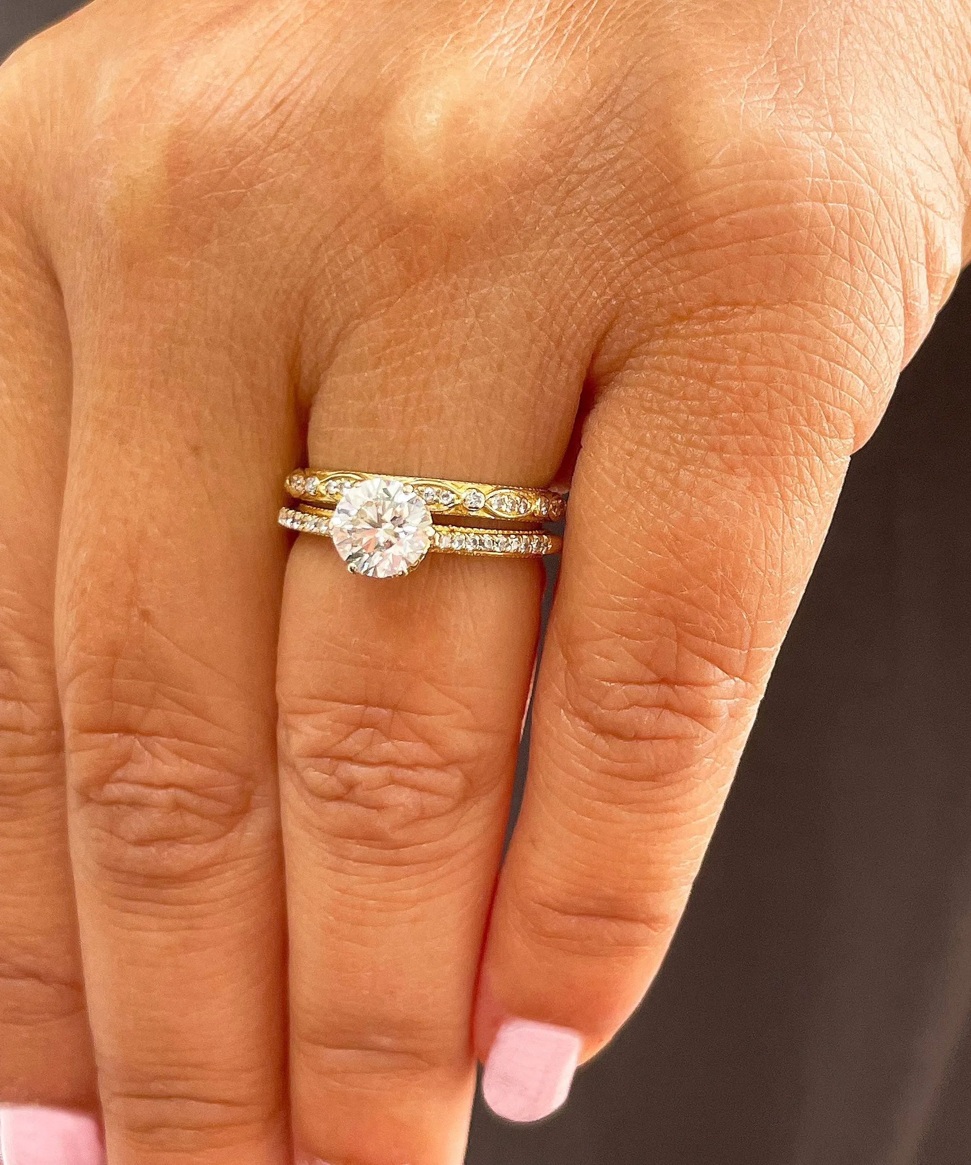 14k Solid Yellow Gold Round Cut Natural Diamond Engagement Ring And Band 1.50ctw