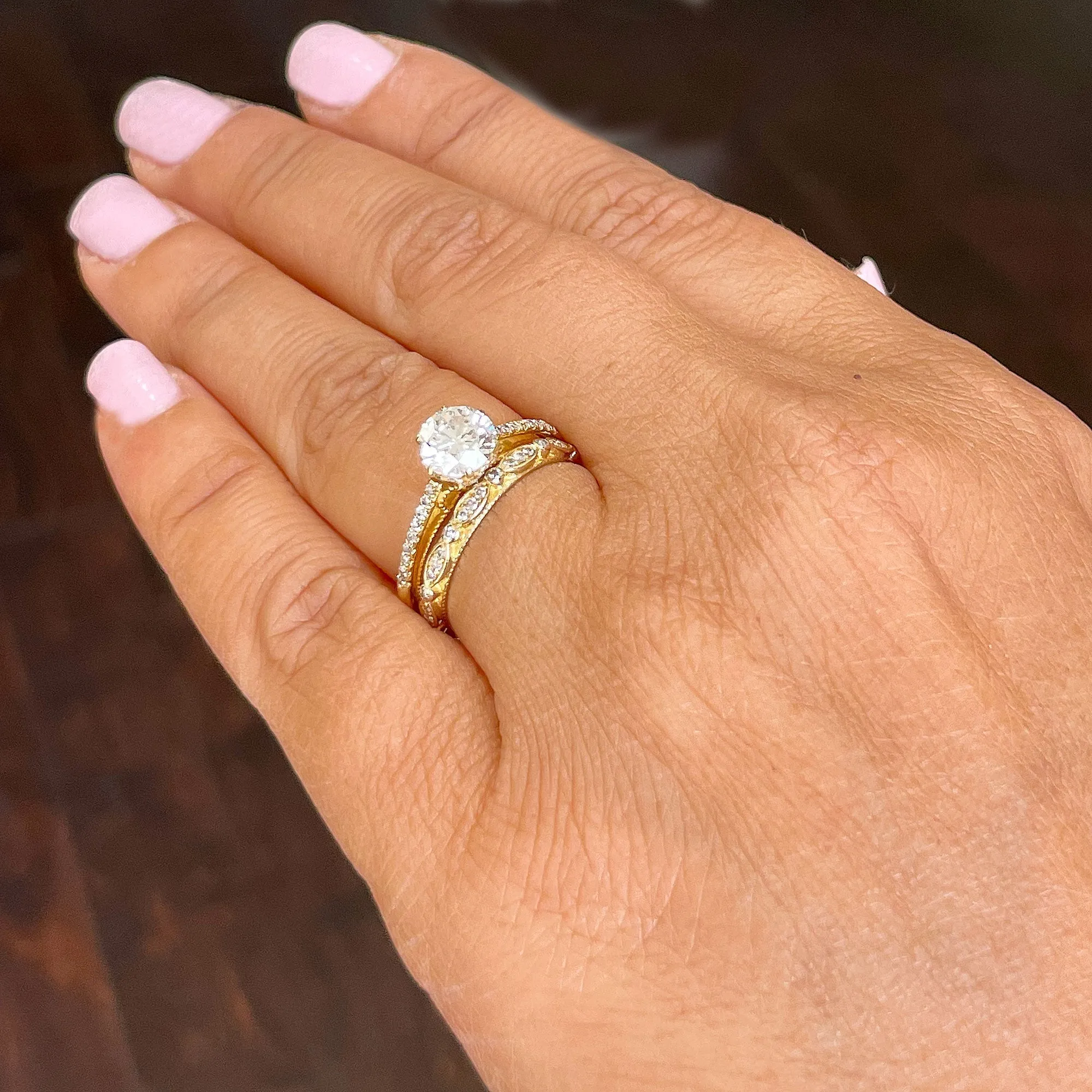 14k Solid Yellow Gold Round Cut Natural Diamond Engagement Ring And Band 1.50ctw