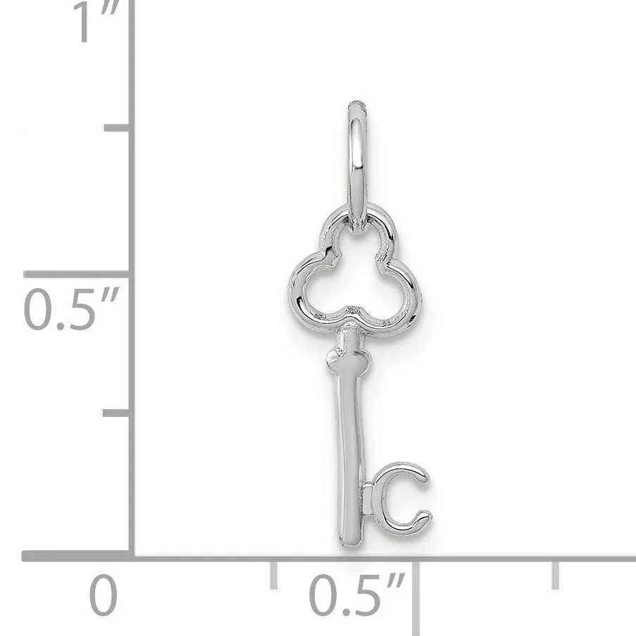 14K White Gold Fancy Key Shape Design Letter C Initial Charm Pendant