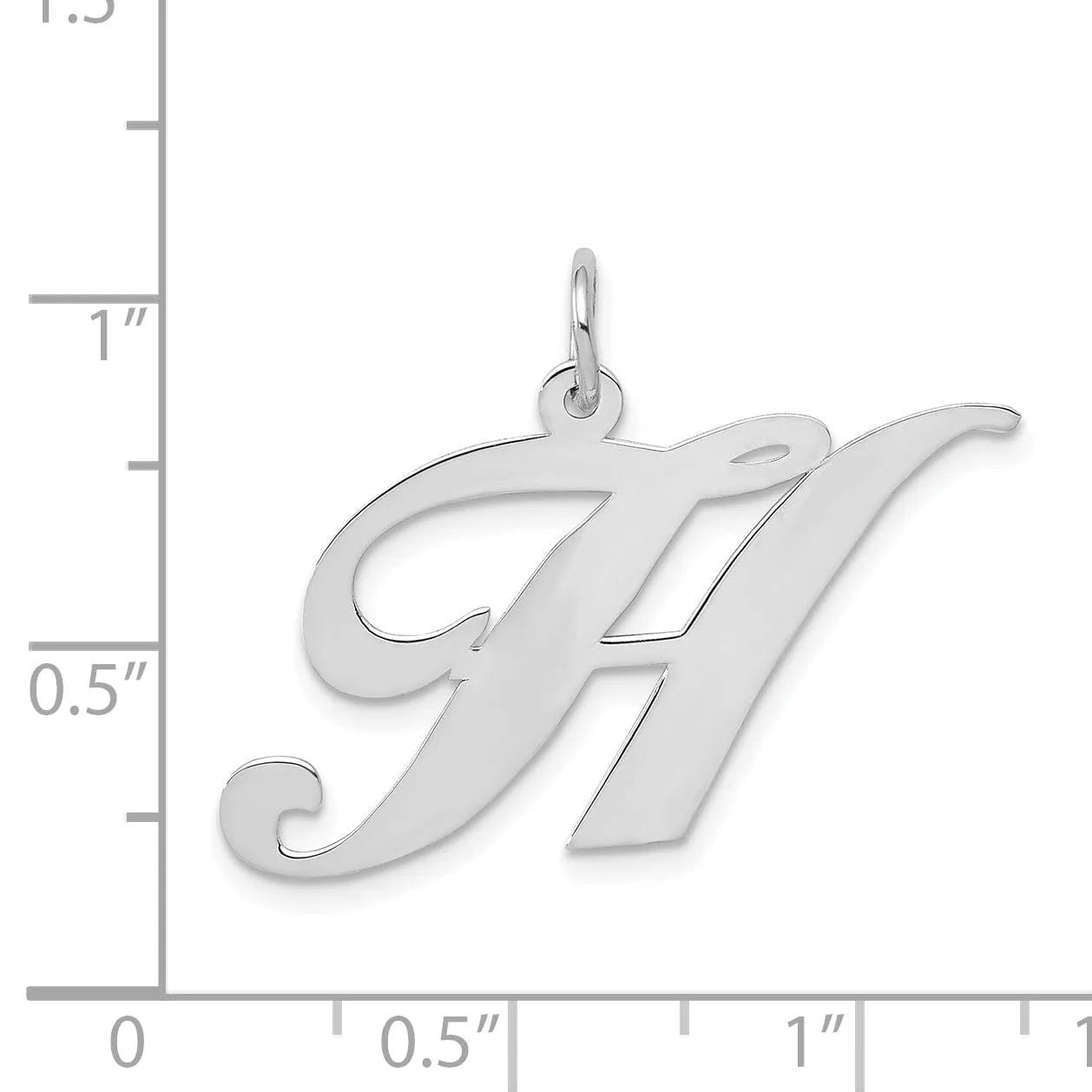 14K White Gold Large Size Fancy Script Letter H Initial Charm Pendant
