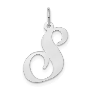 14K White Gold Large Size Fancy Script Letter S Initial Charm Pendant