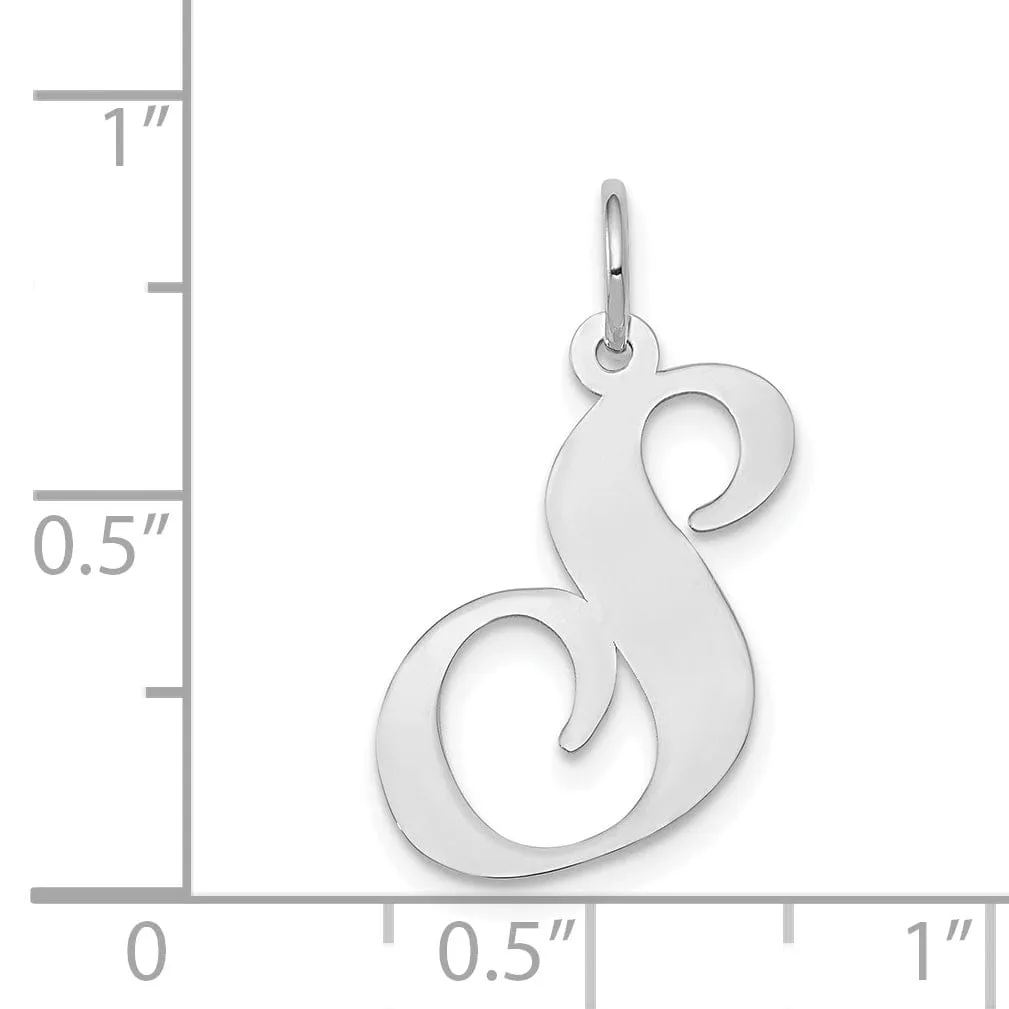 14K White Gold Large Size Fancy Script Letter S Initial Charm Pendant