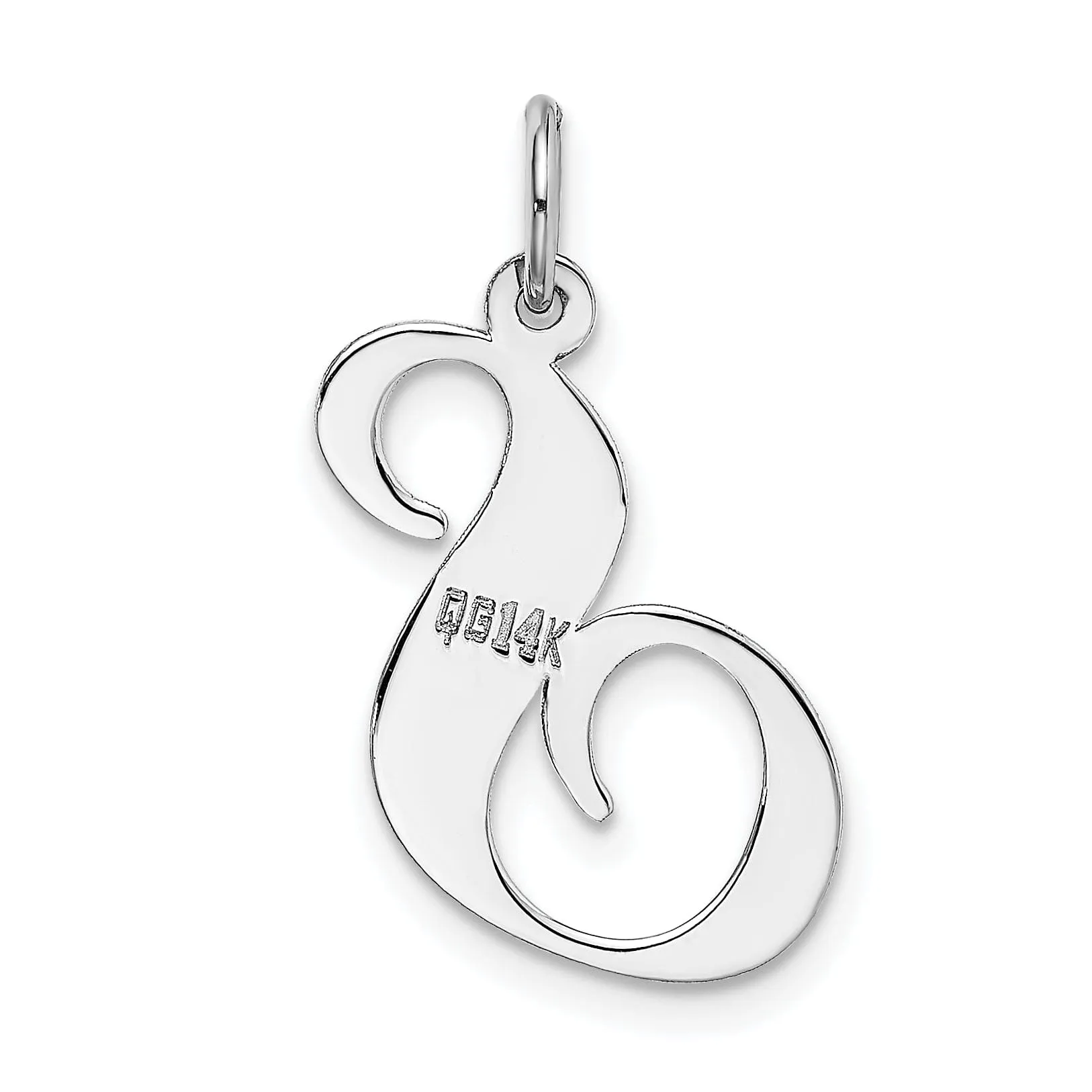 14K White Gold Large Size Fancy Script Letter S Initial Charm Pendant