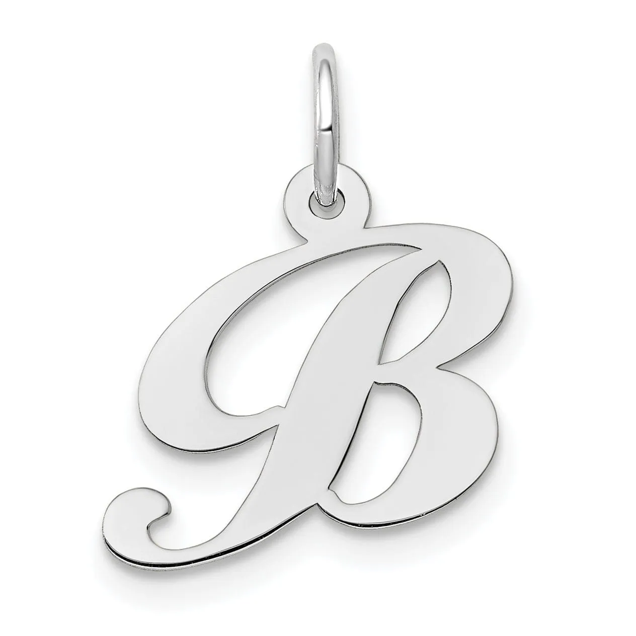 14K White Gold Small Size Fancy Script Letter B Initial Pendant
