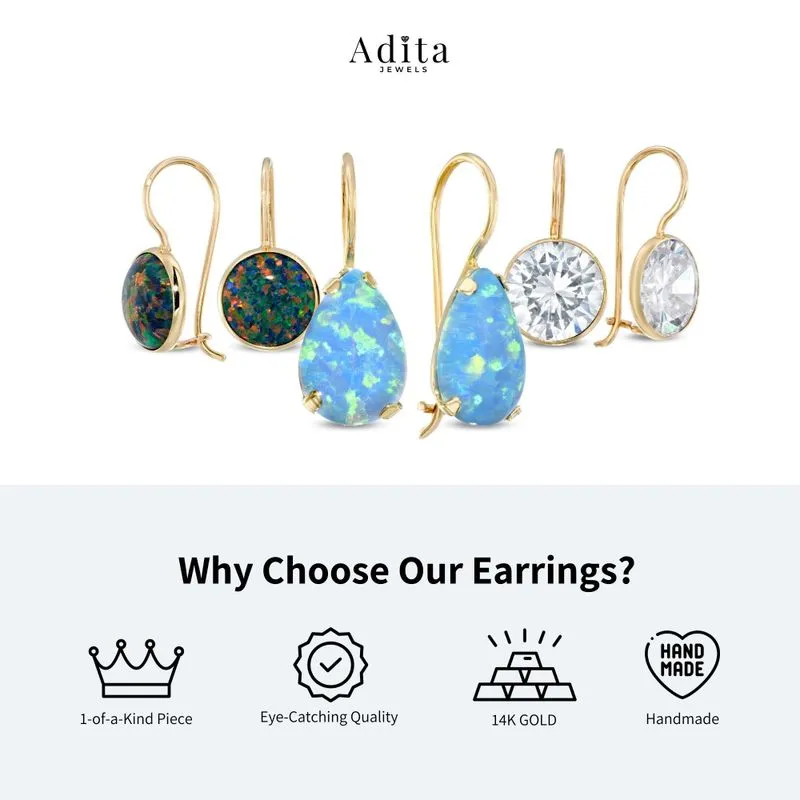 14K Yellow Gold Oval Green Cubic Zirconia 8X10mm Dangle Earrings