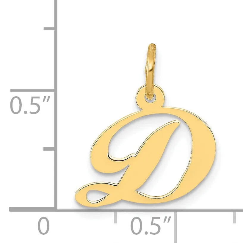 14K Yellow Gold Small Size Fancy Script Letter D Initial Pendant