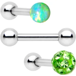 16 Gauge 1/4 Lime Faux Opal Ball Cartilage Tragus Earring 3 Pack Set