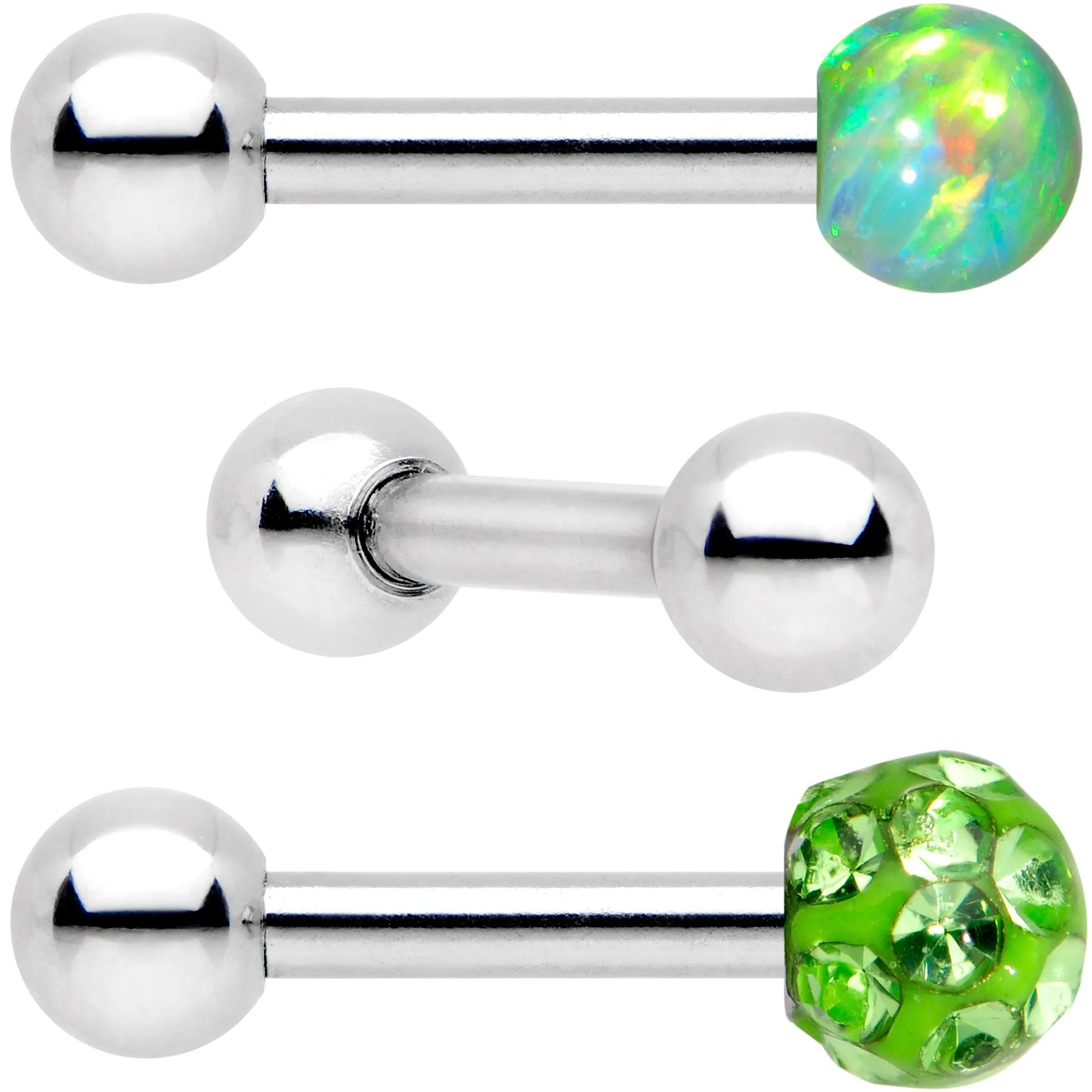 16 Gauge 1/4 Lime Faux Opal Ball Cartilage Tragus Earring 3 Pack Set