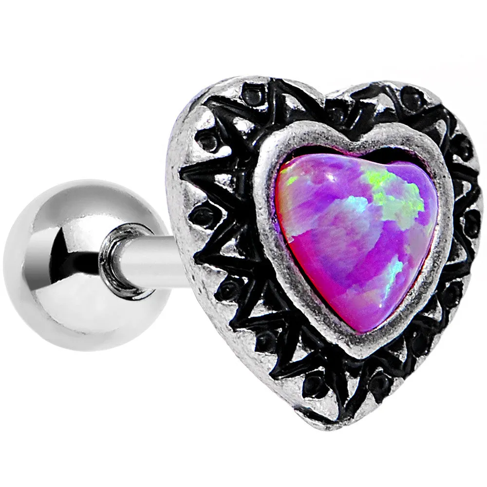 16 Gauge 1/4 Pink Faux Opal Frame Heart Tragus Cartilage Earring