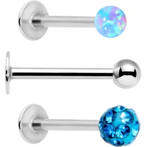 16 Gauge 3/8 Aqua Faux Opal Ball Labret Monroe Tragus 3 Pack Set