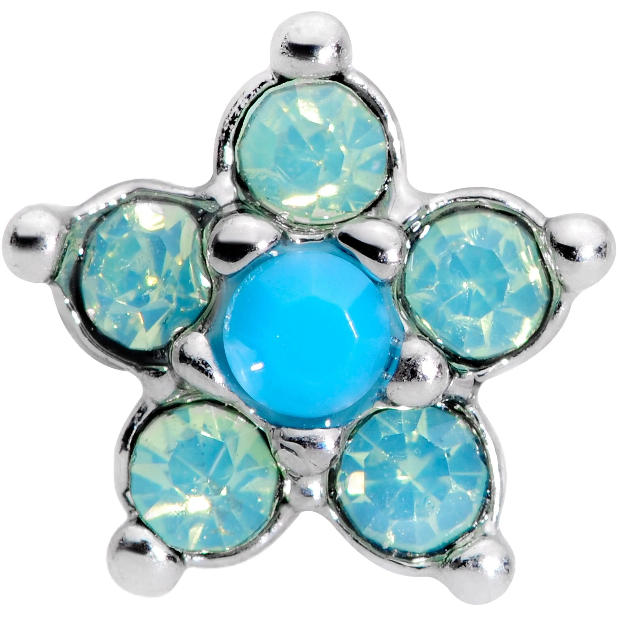 16 Gauge 5/16 Blue Faux Opal Internally Threaded Flower Labret