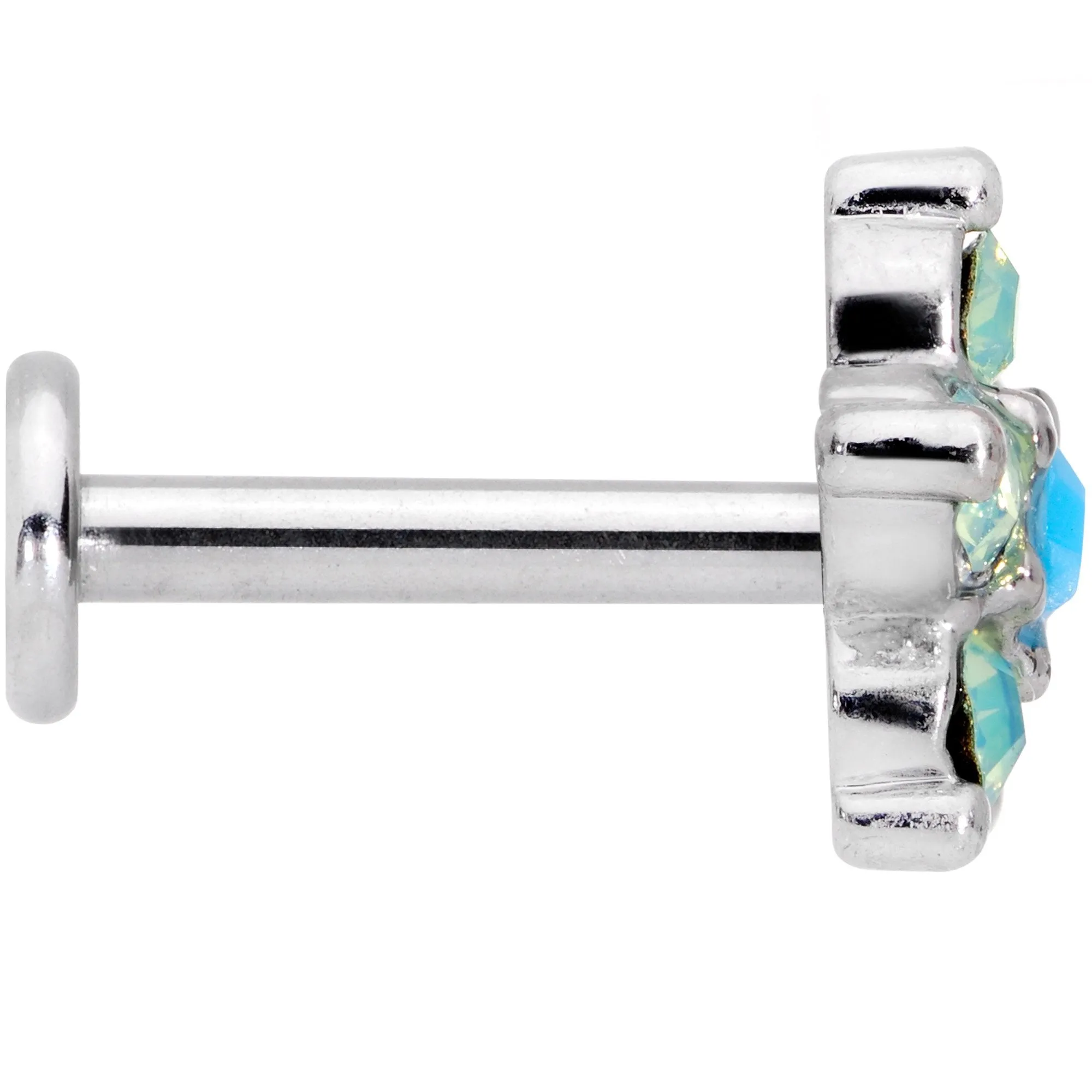 16 Gauge 5/16 Blue Faux Opal Internally Threaded Flower Labret