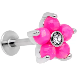 16 Gauge 5/16 Pink Faux Opal CZ Flower Cartilage Tragus