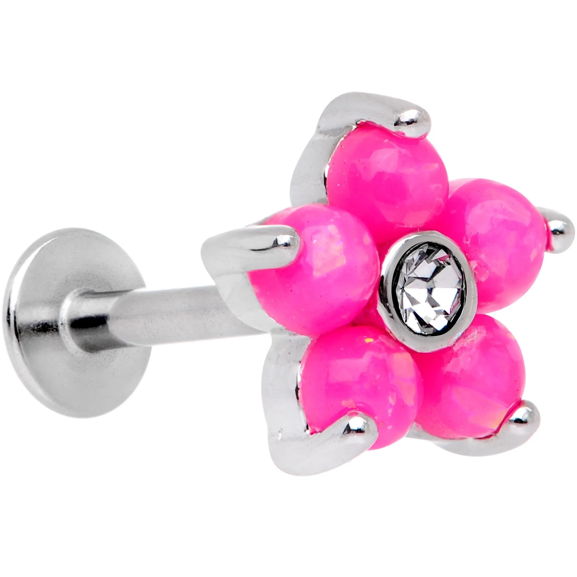 16 Gauge 5/16 Pink Faux Opal CZ Flower Cartilage Tragus