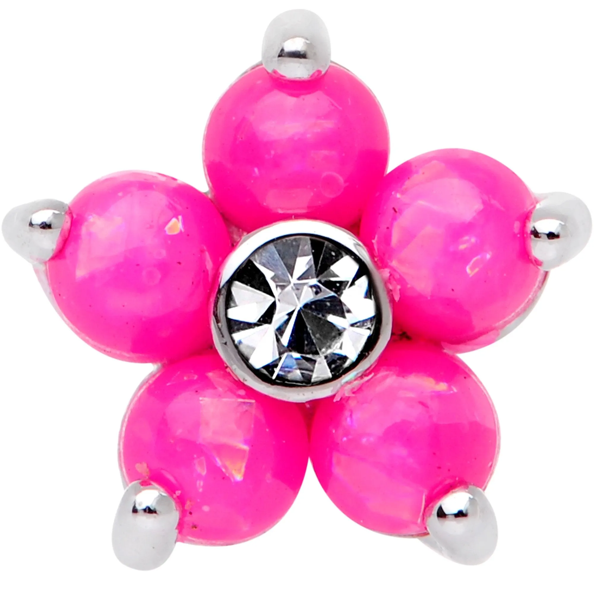 16 Gauge 5/16 Pink Faux Opal CZ Flower Cartilage Tragus