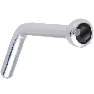 18 Gauge Black Gem Stainless Steel L-Shaped Nose Ring 1/4