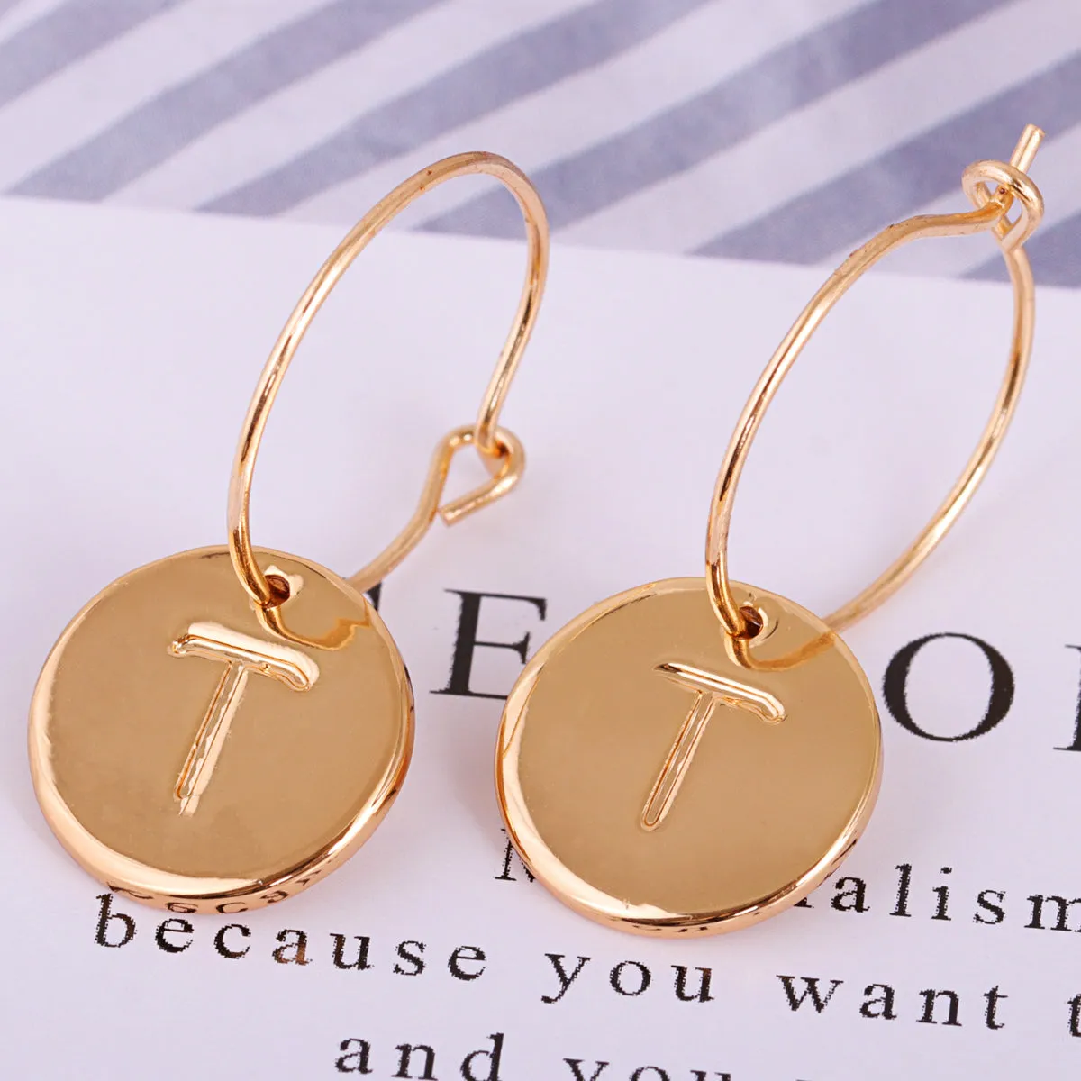 18K Gold-Plated Letter T Cut Drop Earrings