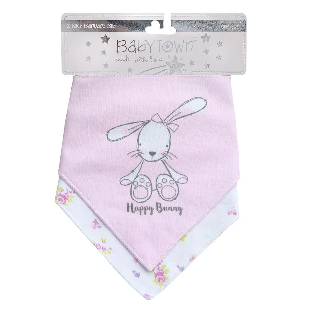 2 Pack Ditsy Bunny Bandana Bibs